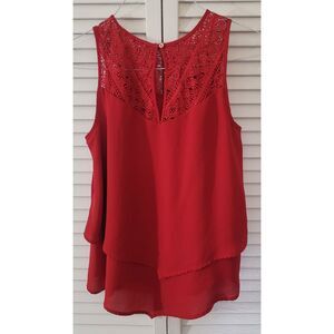 Red Lace Neckline Top with Silky Flutter Body – No Tag